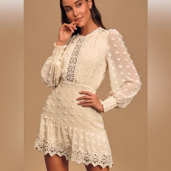Lulus Women Large Lust or Love Cream Embroidered Lace Long Sleeve - Picture 1 of 8